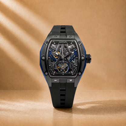Equinox Black Dial Blue Silicon Skeleton Watch