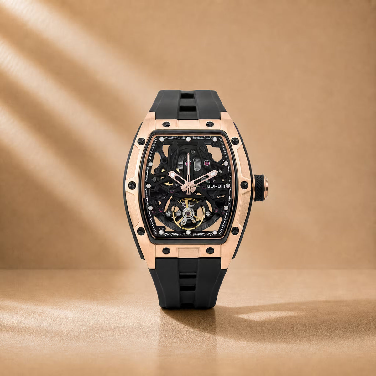 Equinox Black Dial Rose Gold Skeleton Watch 9198