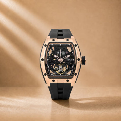 Equinox Black Dial Rose Gold Skeleton Watch 9198