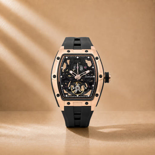 Equinox Black Dial Rose Gold Skeleton Watch 9198
