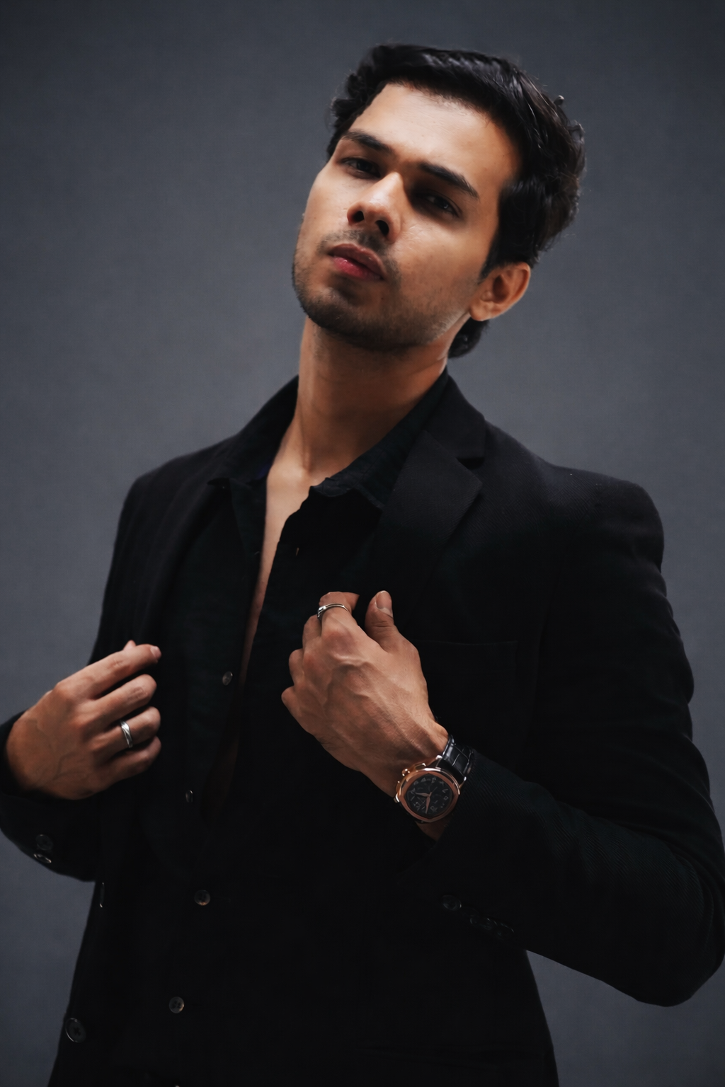 Kronos Black Dial Leather Chronograph