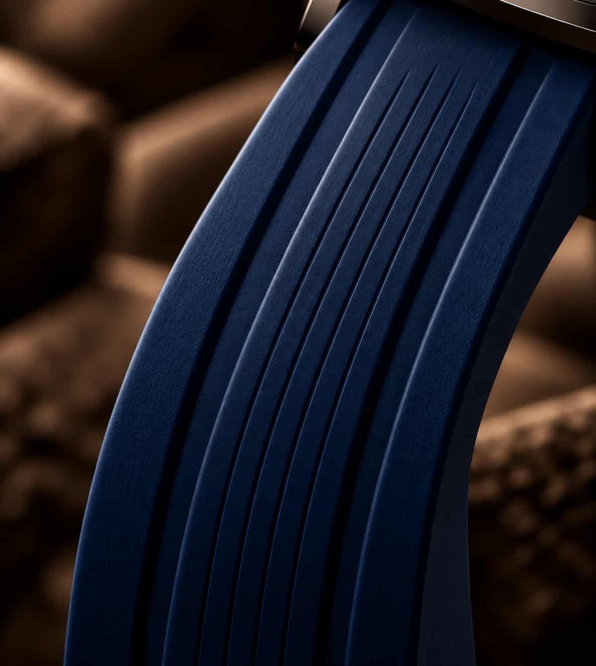 Curved Navy Ribbed Watch Strap