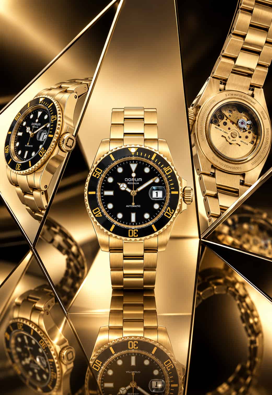 Golden Tri-Panel Luxury Watch Display
