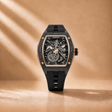Equinox Black Dial Chrome Skeleton Watch