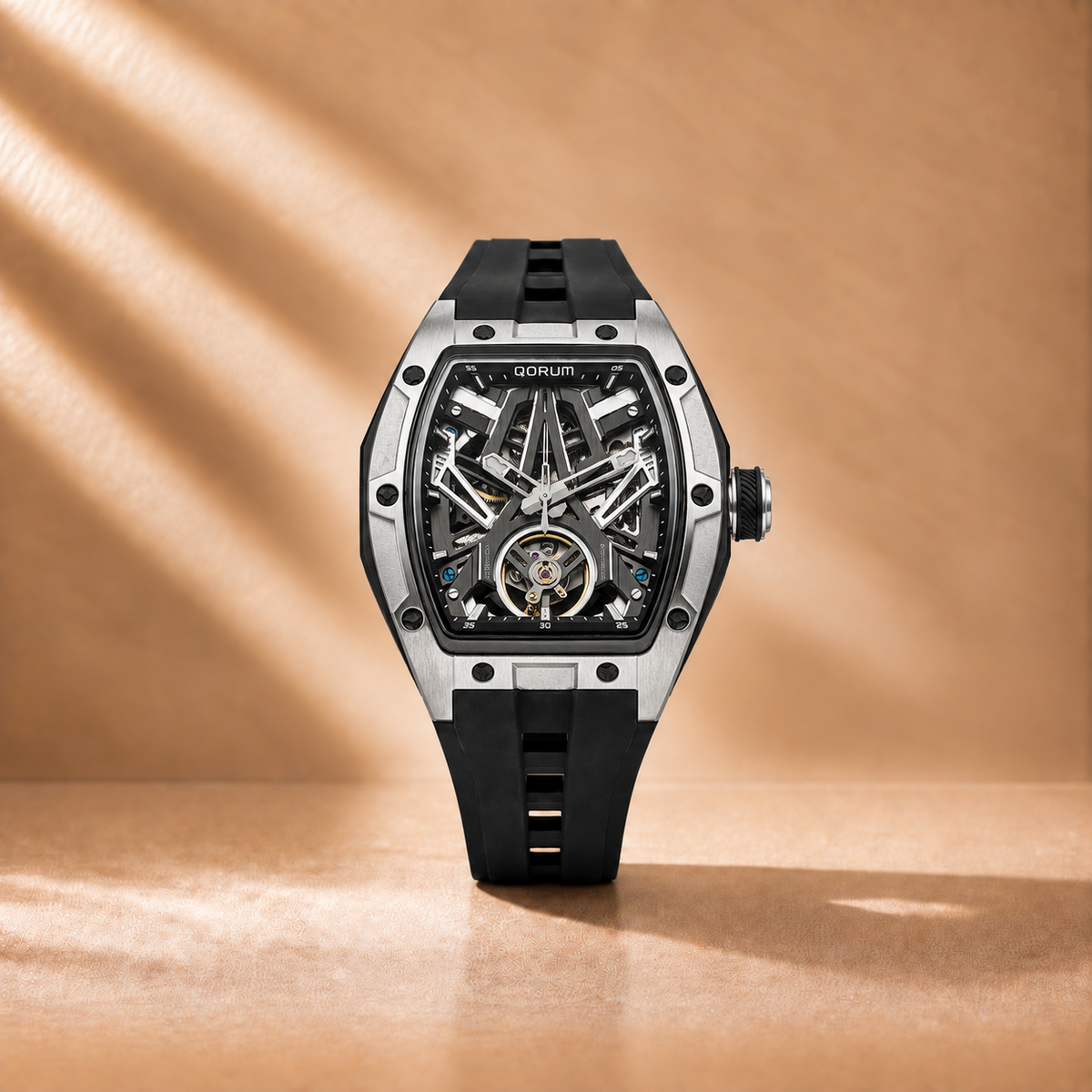 Equinox Men's Automatic Skeleton Watch, Silver on Black
