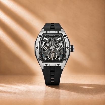 Equinox Men's Automatic Skeleton Watch, Silver on Black