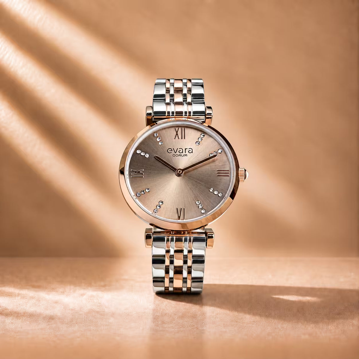 Evara Platinum Grey Dial Rose Gold Watch
