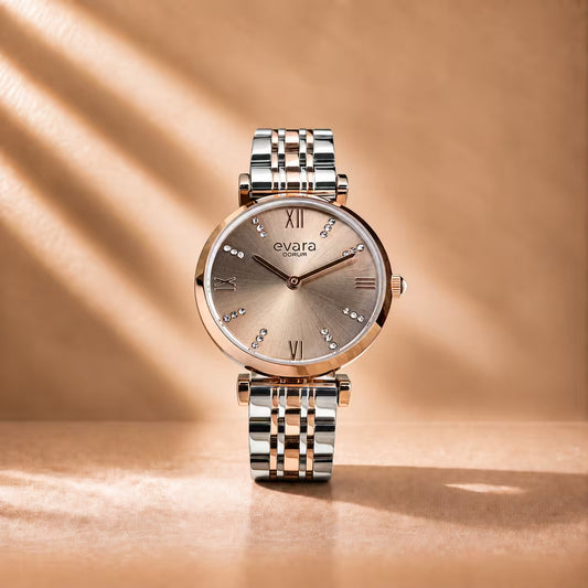 Evara Platinum Grey Dial Rose Gold Watch
