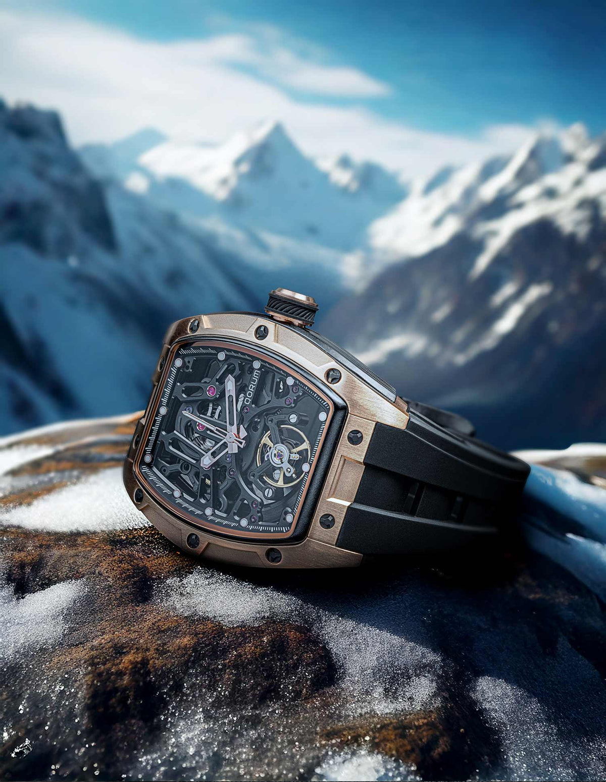 Equinox Black Dial Rose Gold Skeleton Watch 9198