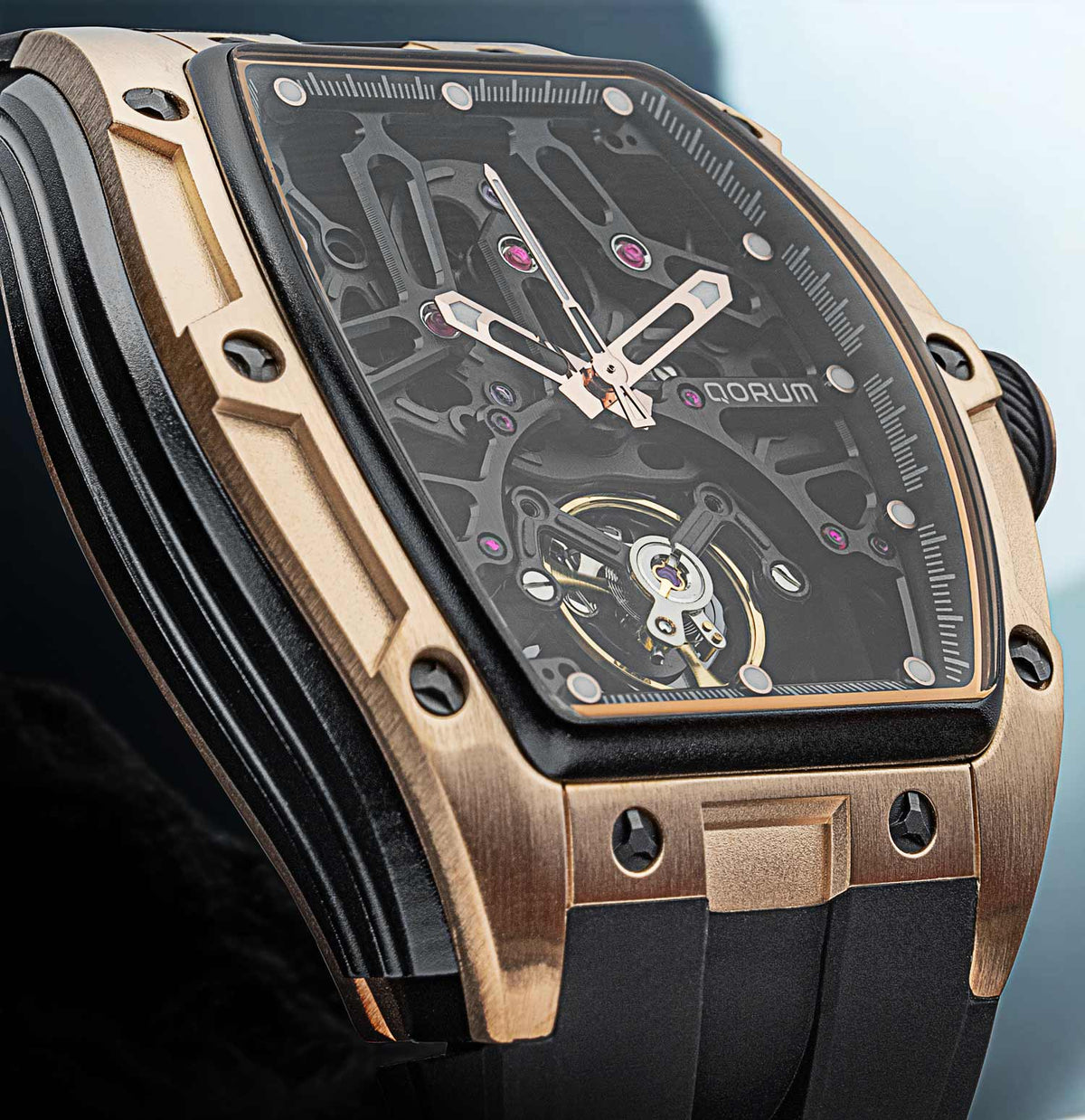 Equinox Black Dial Rose Gold Skeleton Watch 9198