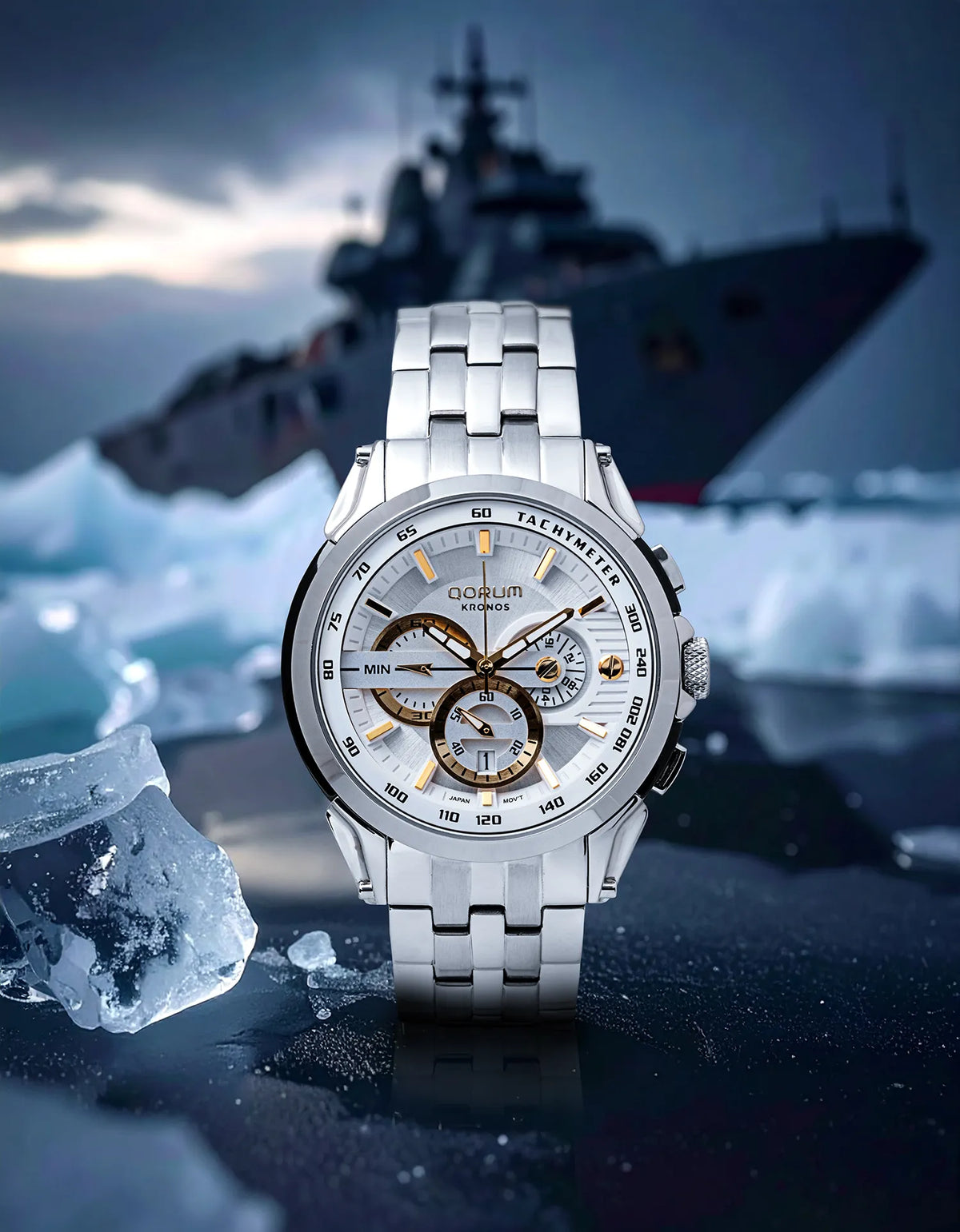 Kronos White Dial Steel Chronograph