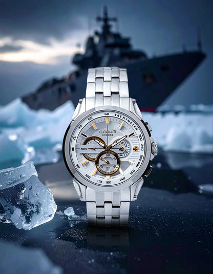 Kronos White Dial Steel Chronograph