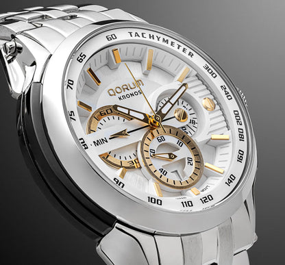 Kronos White Dial Steel Chronograph