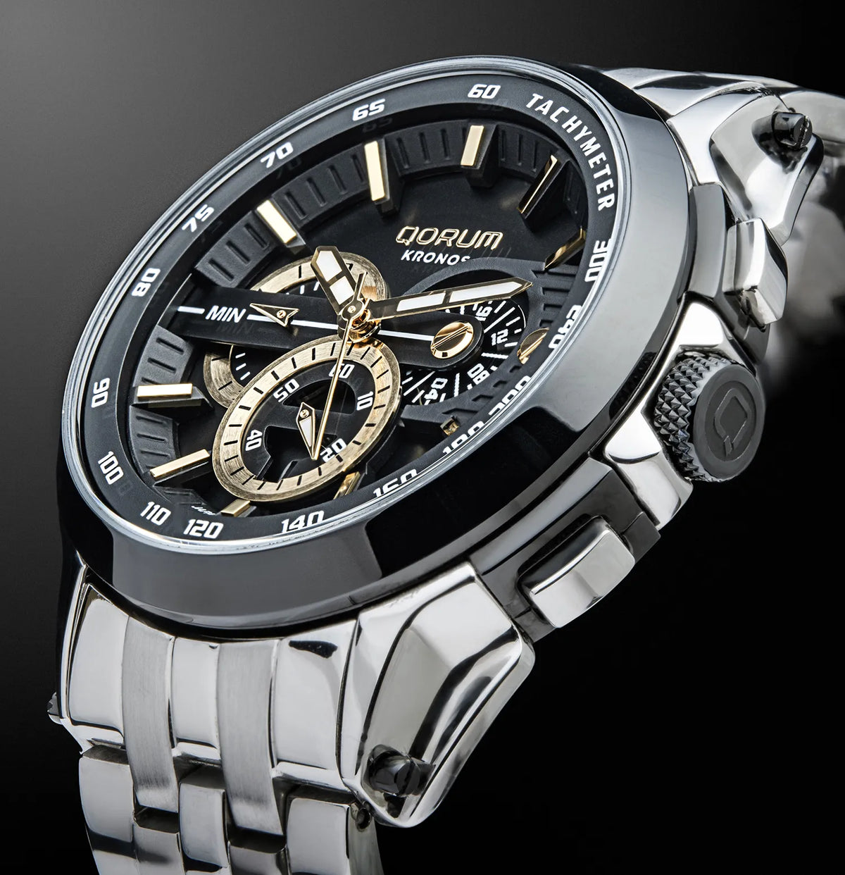 Kronos Black Dial Steel Chronograph