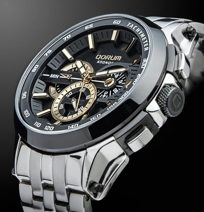 Kronos Black Dial Steel Chronograph