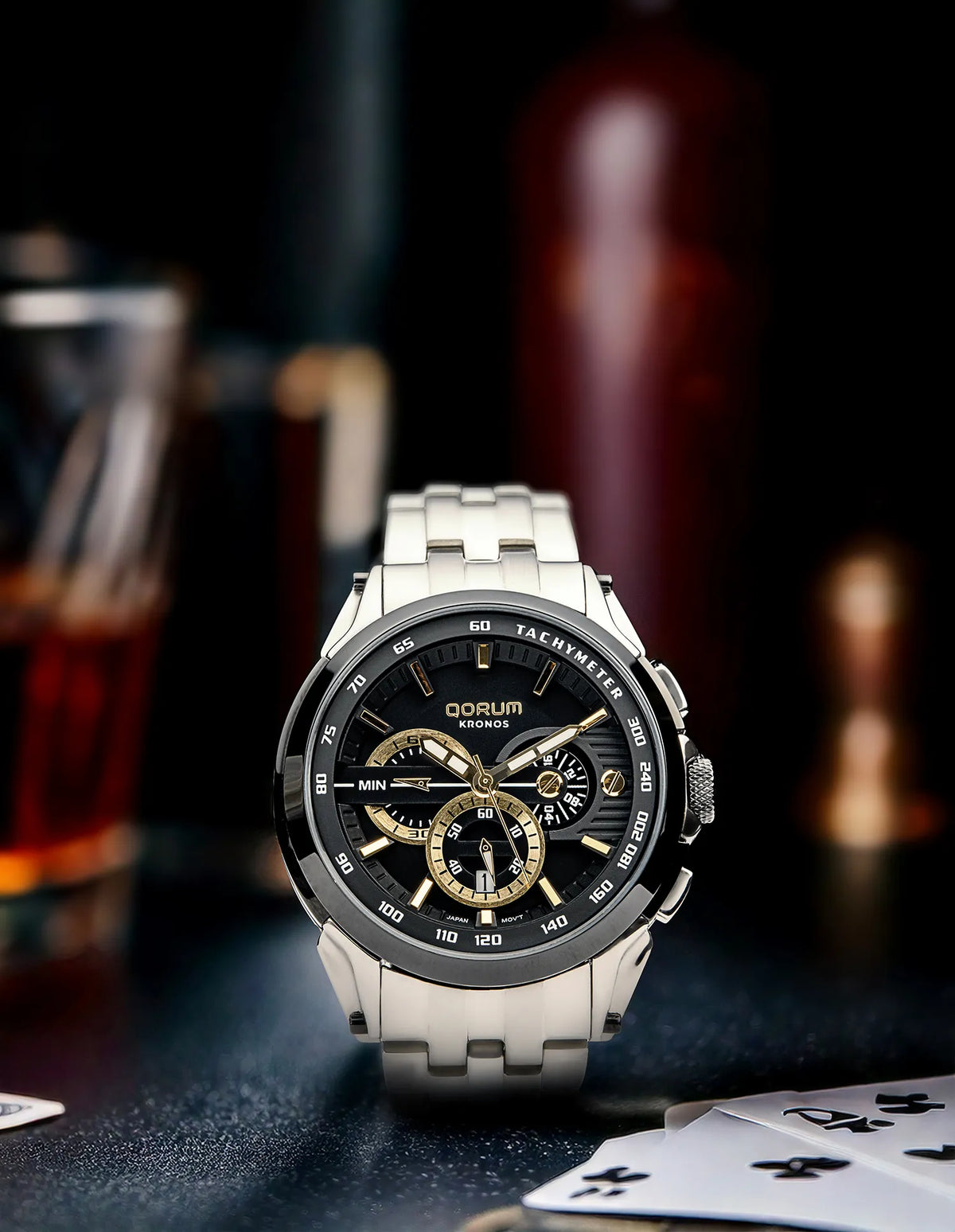 Kronos Black Dial Steel Chronograph