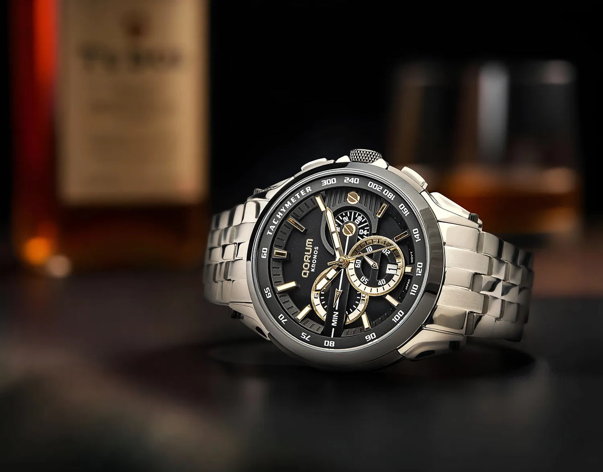 Kronos Black Dial Steel Chronograph