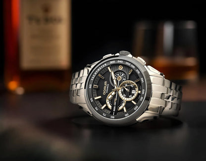 Kronos Black Dial Steel Chronograph