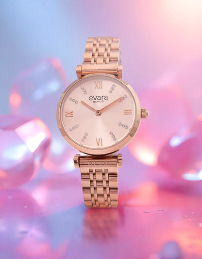 Evara Rose Gold Dial Watch