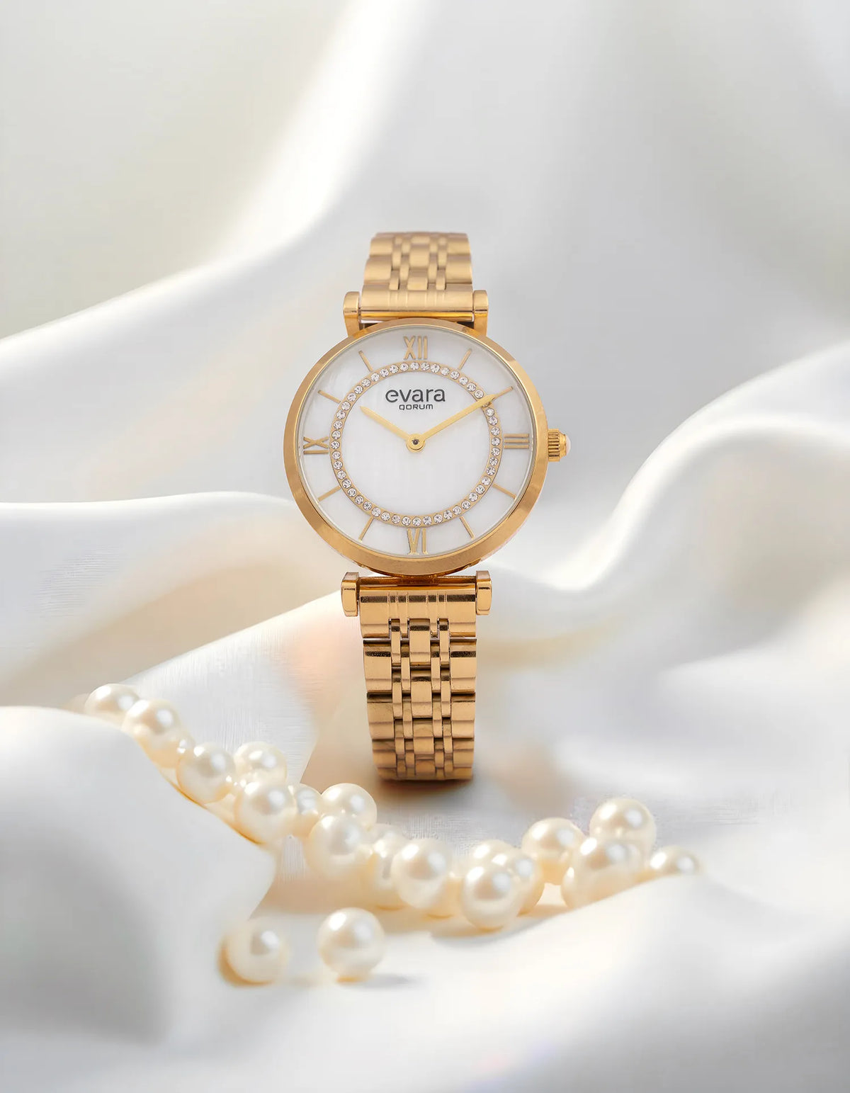 Evara Mother of Pearl Dial Gold Watch