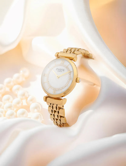 Evara Mother of Pearl Dial Gold Watch