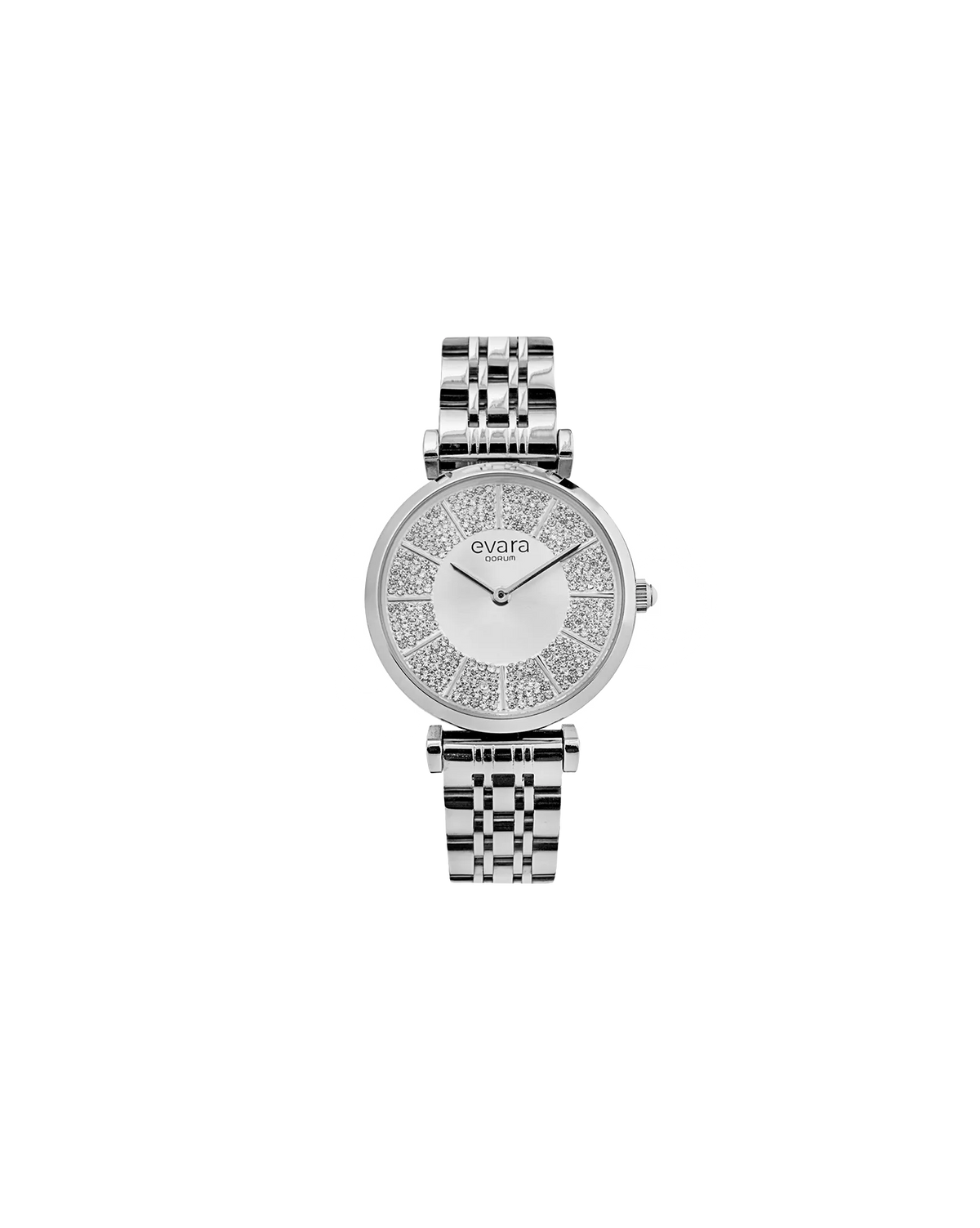 Evara Silver Studded Dial Watch