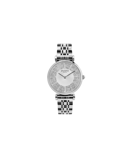 Evara Silver Studded Dial Watch