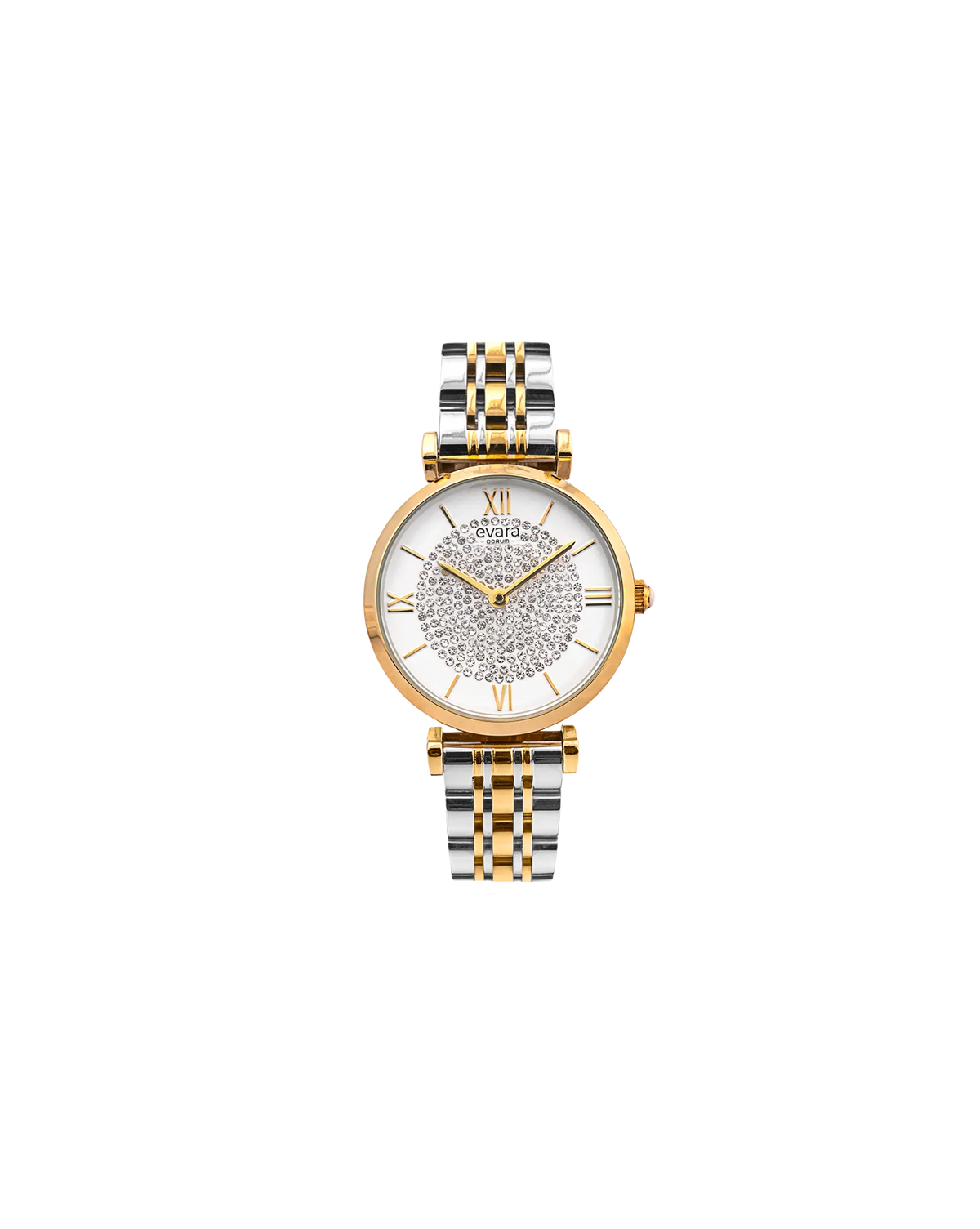Evara Ivory Studded Dial Gold Watch