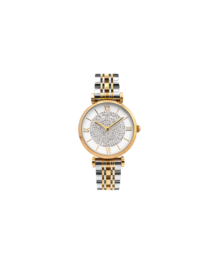 Evara Ivory Studded Dial Gold Watch