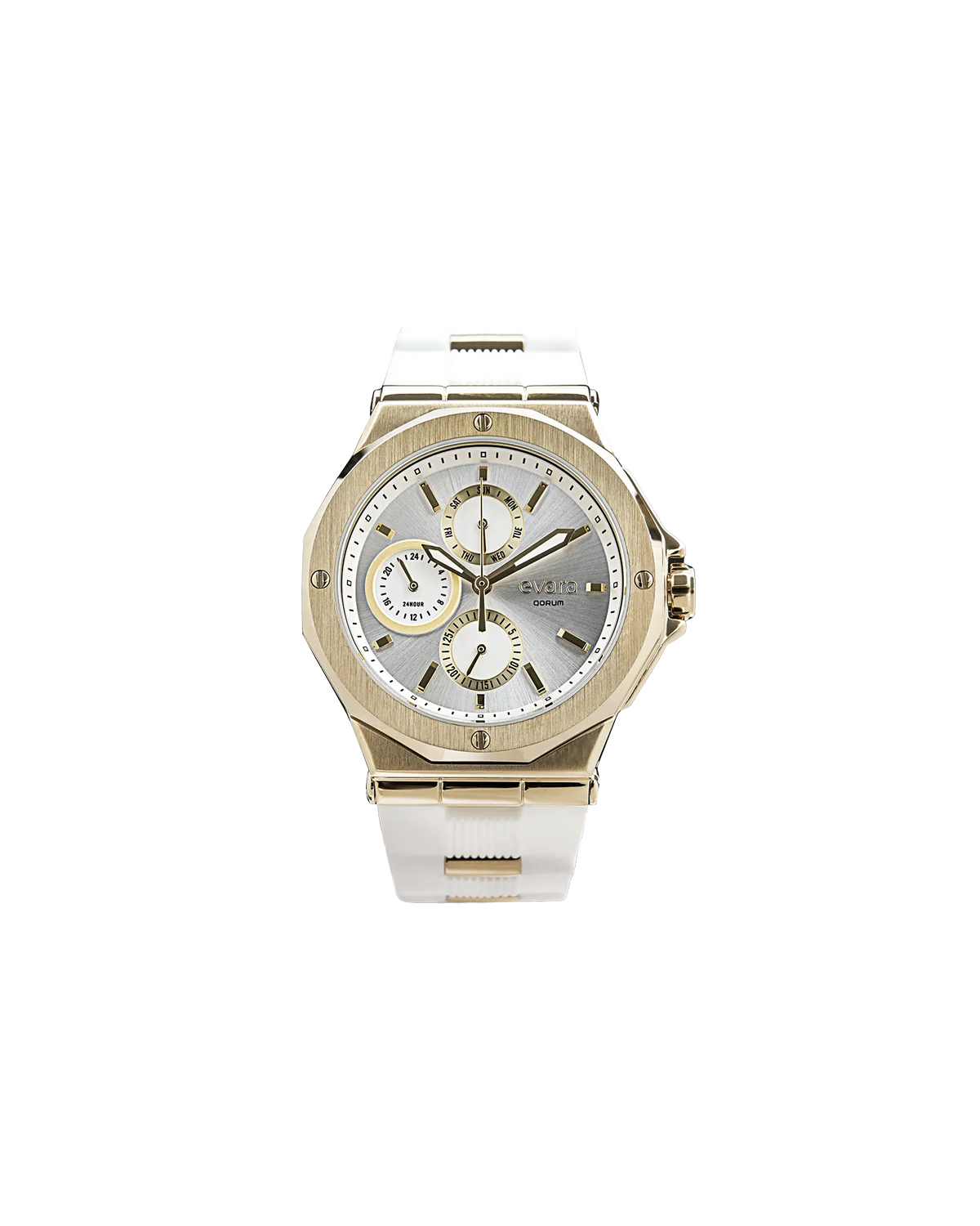 Evara White Dial Gold Watch