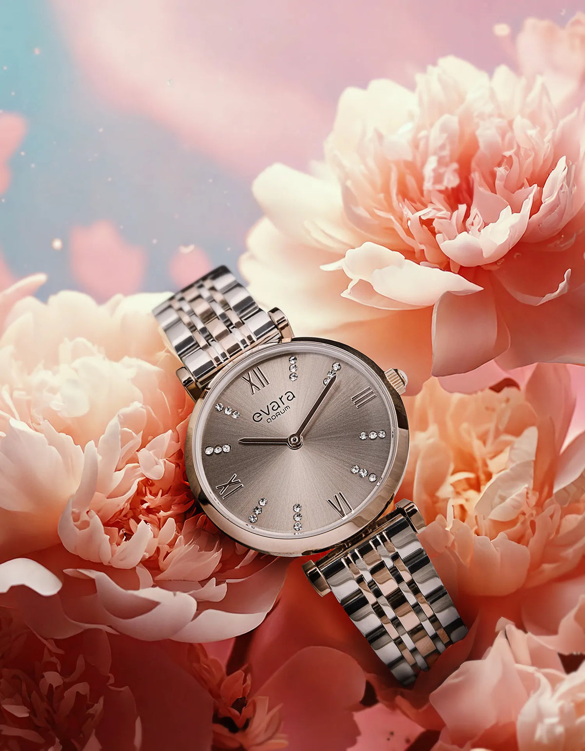 Evara Platinum Grey Dial Rose Gold Watch