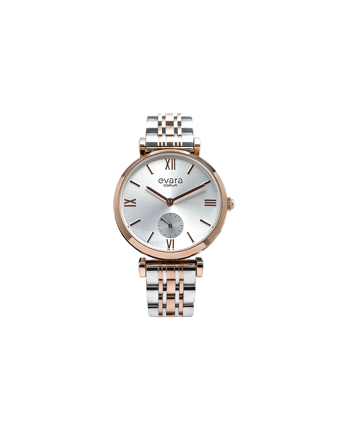 Evara Silver Dial Two-Tone Rose Gold Watch