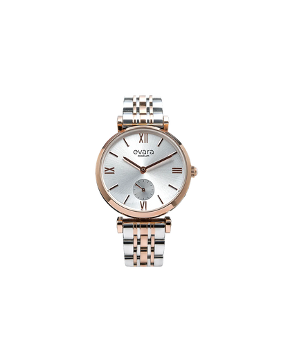 Evara Silver Dial Two-Tone Rose Gold Watch