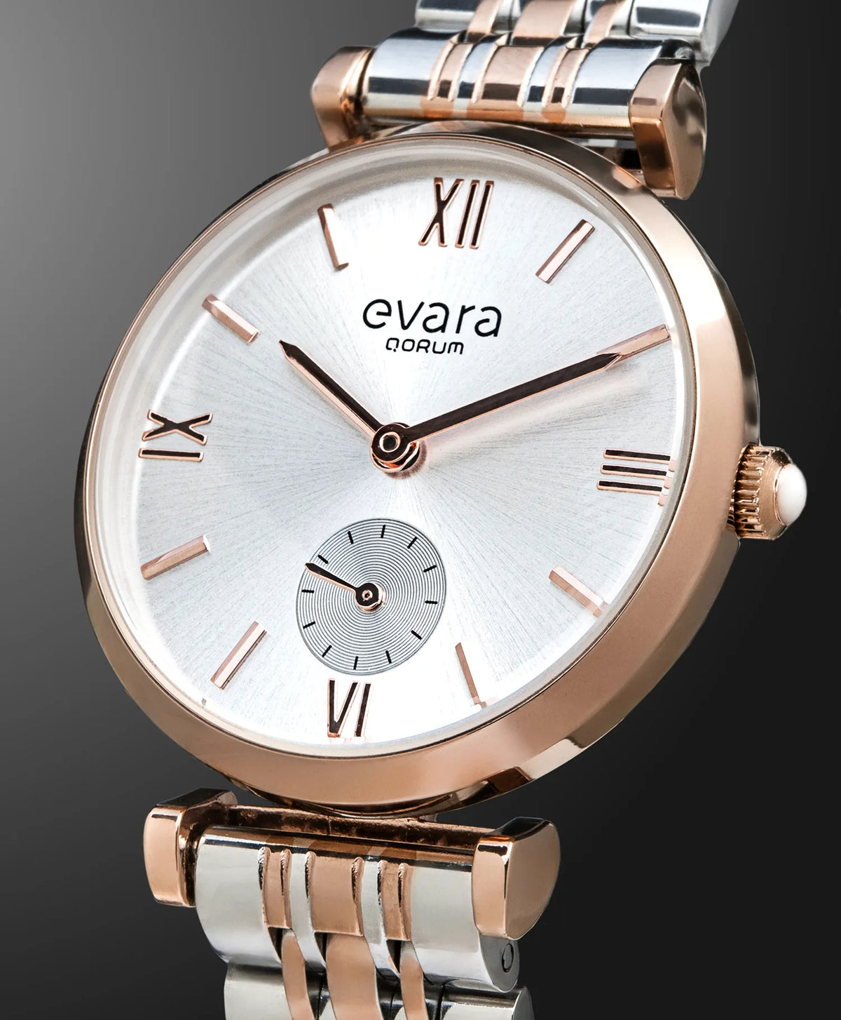 Evara Silver Dial Two-Tone Rose Gold Watch