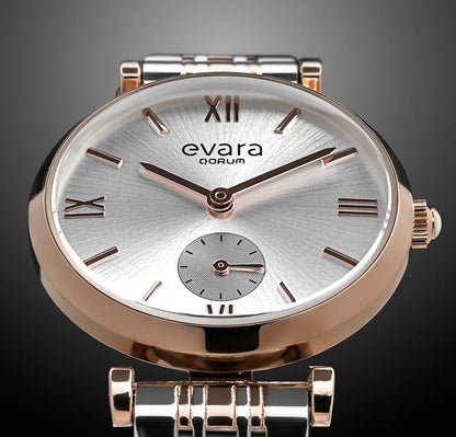Evara Silver Dial Two-Tone Rose Gold Watch