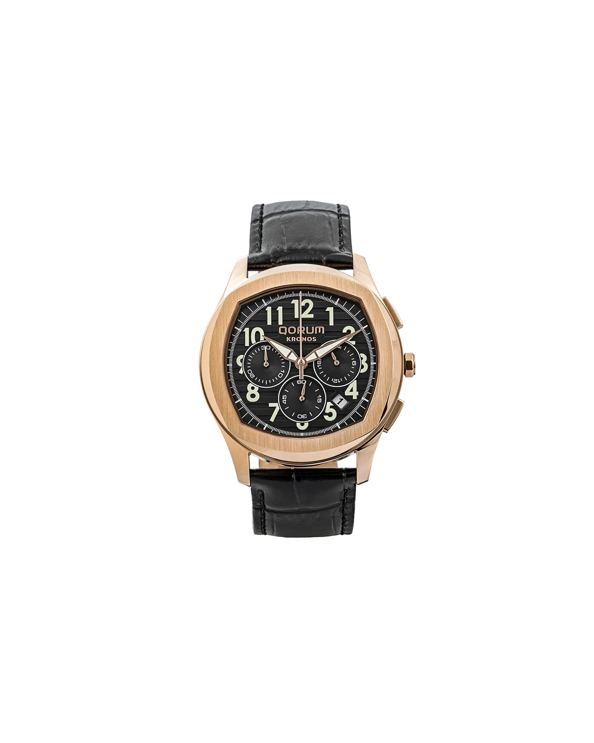 Kronos Black Dial Leather Chronograph