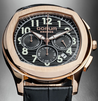 Kronos Black Dial Leather Chronograph