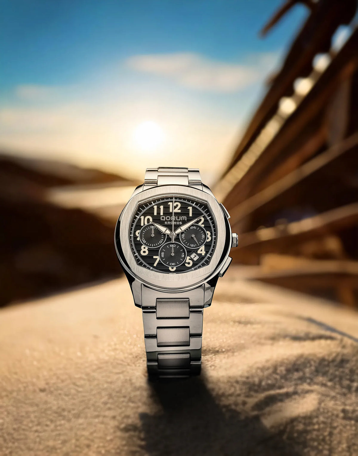 Kronos Black Dial Steel Strap Chronograph
