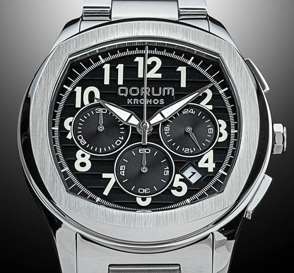 Kronos Black Dial Steel Strap Chronograph