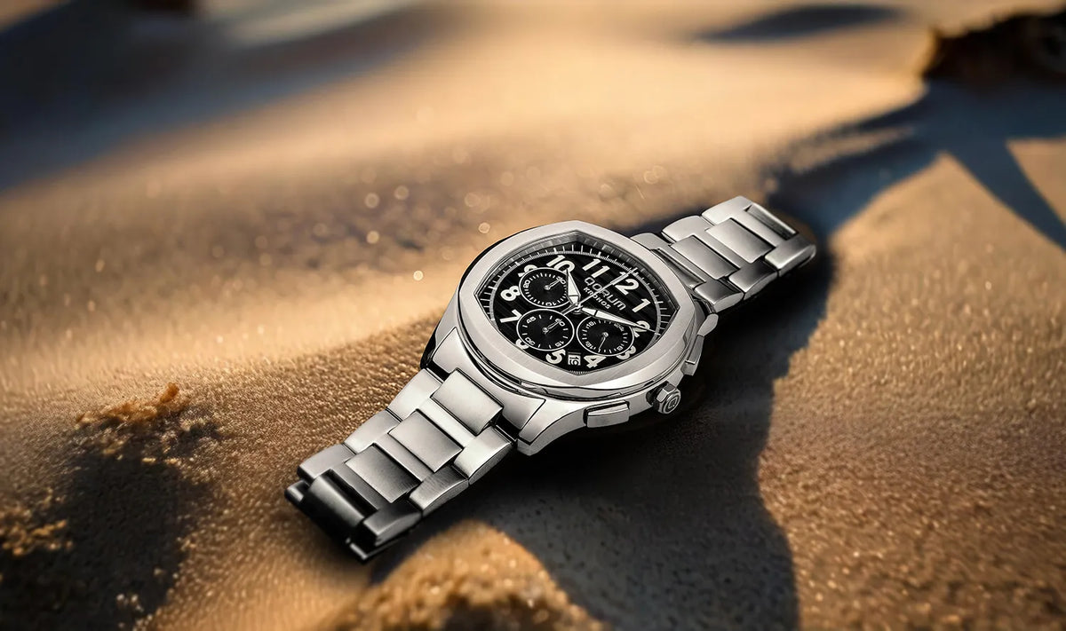 Kronos Black Dial Steel Strap Chronograph