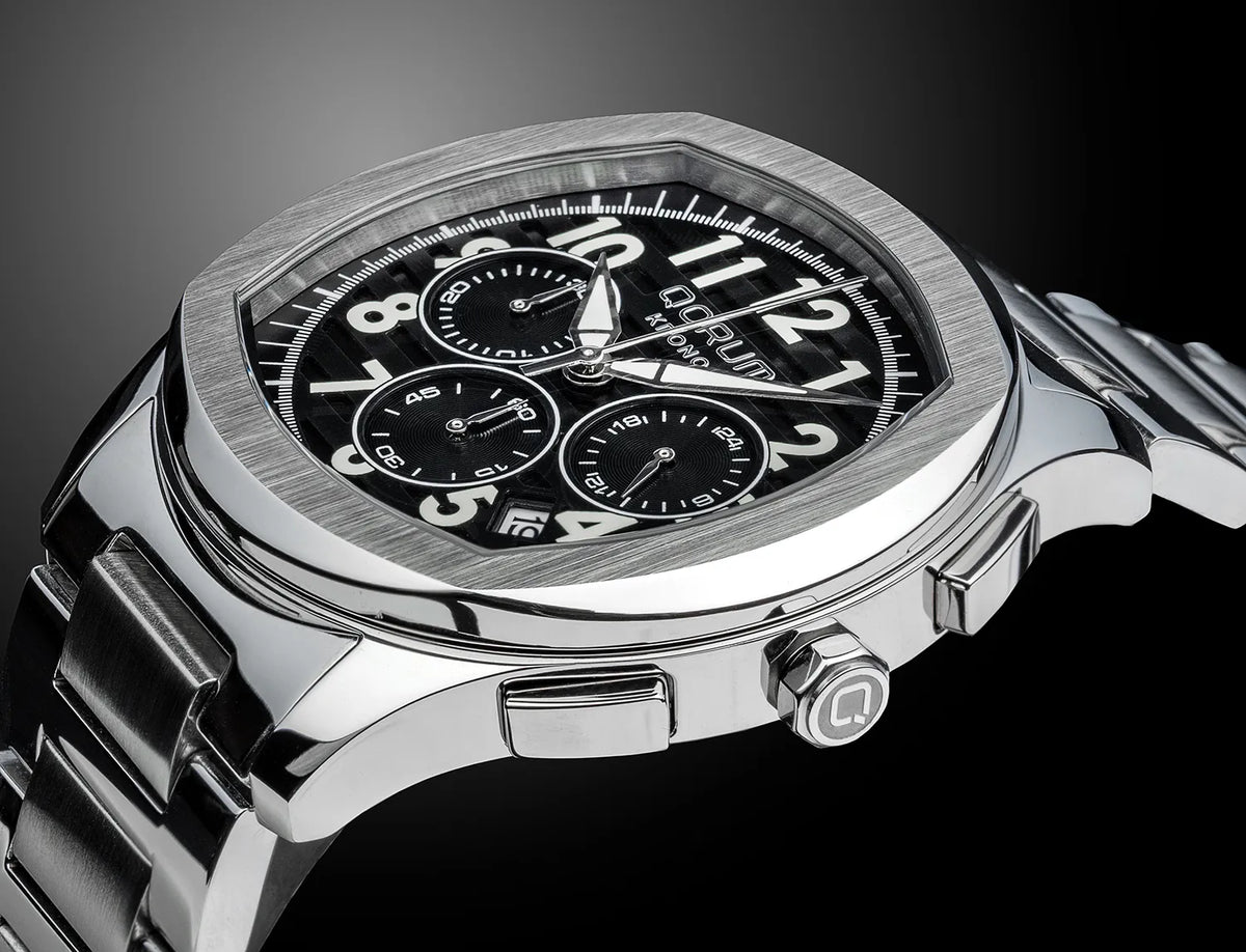 Kronos Black Dial Steel Strap Chronograph