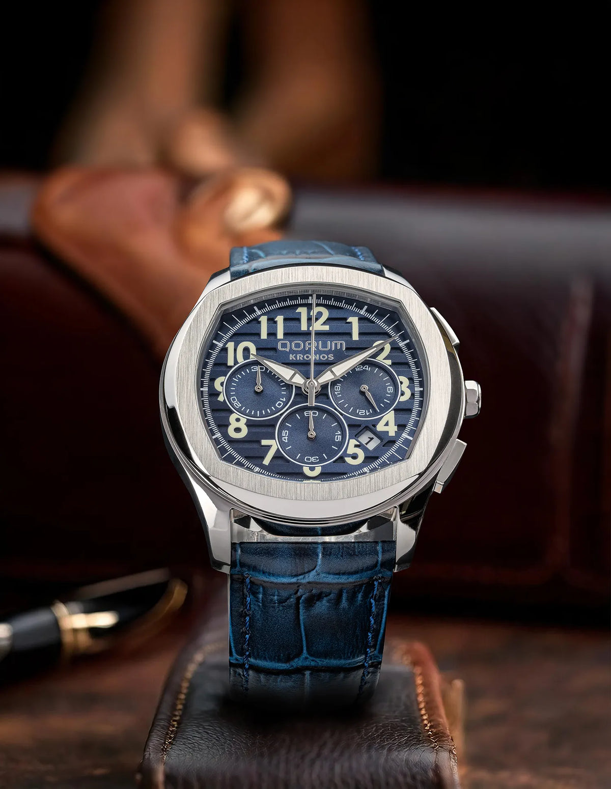 Kronos Blue Dial Leather Chronograph