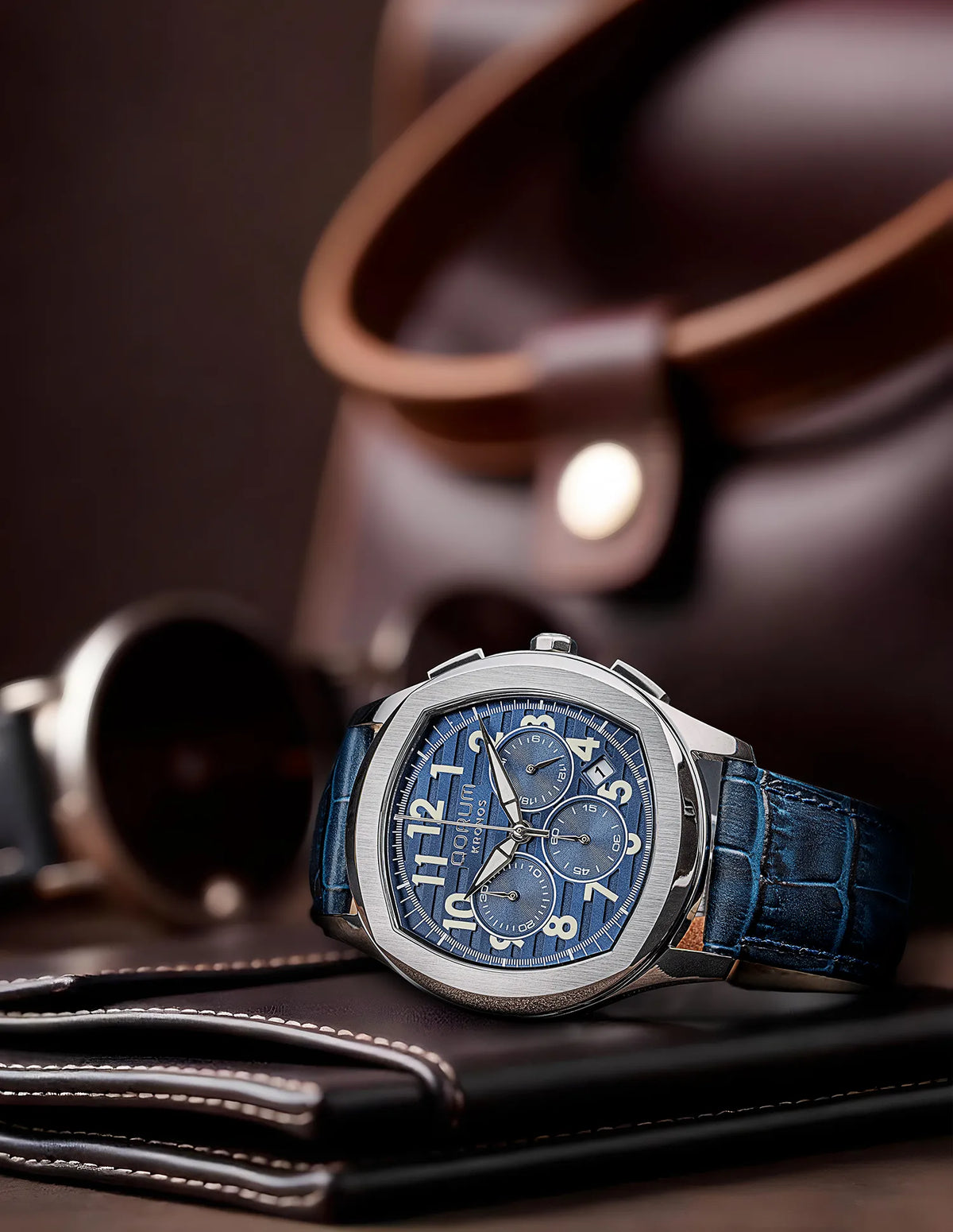 Kronos Blue Dial Leather Chronograph
