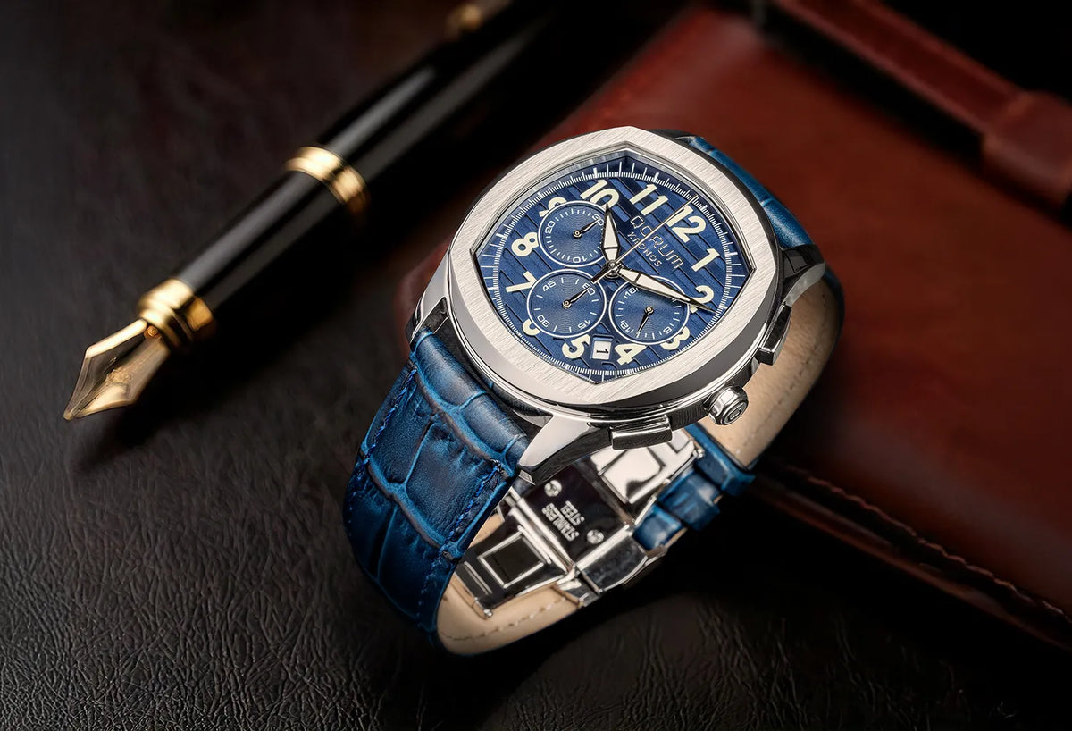 Kronos Blue Dial Leather Chronograph