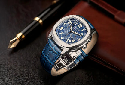Kronos Blue Dial Leather Chronograph