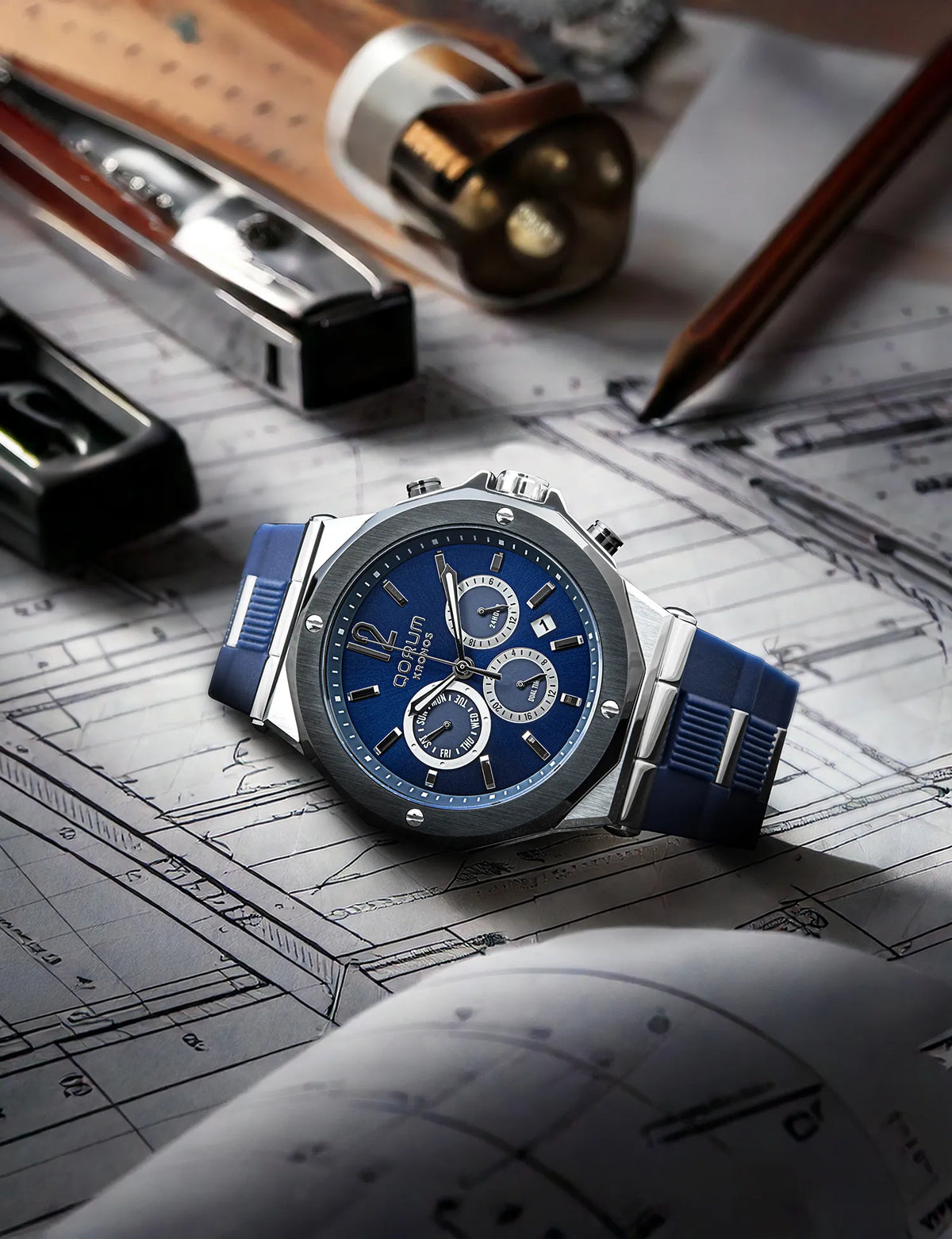 Kronos Blue Dial Silicone Chronograph