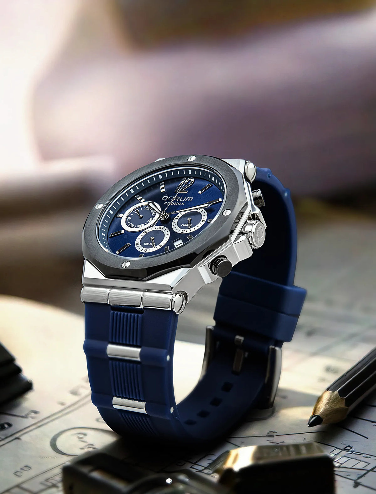 Kronos Blue Dial Silicone Chronograph