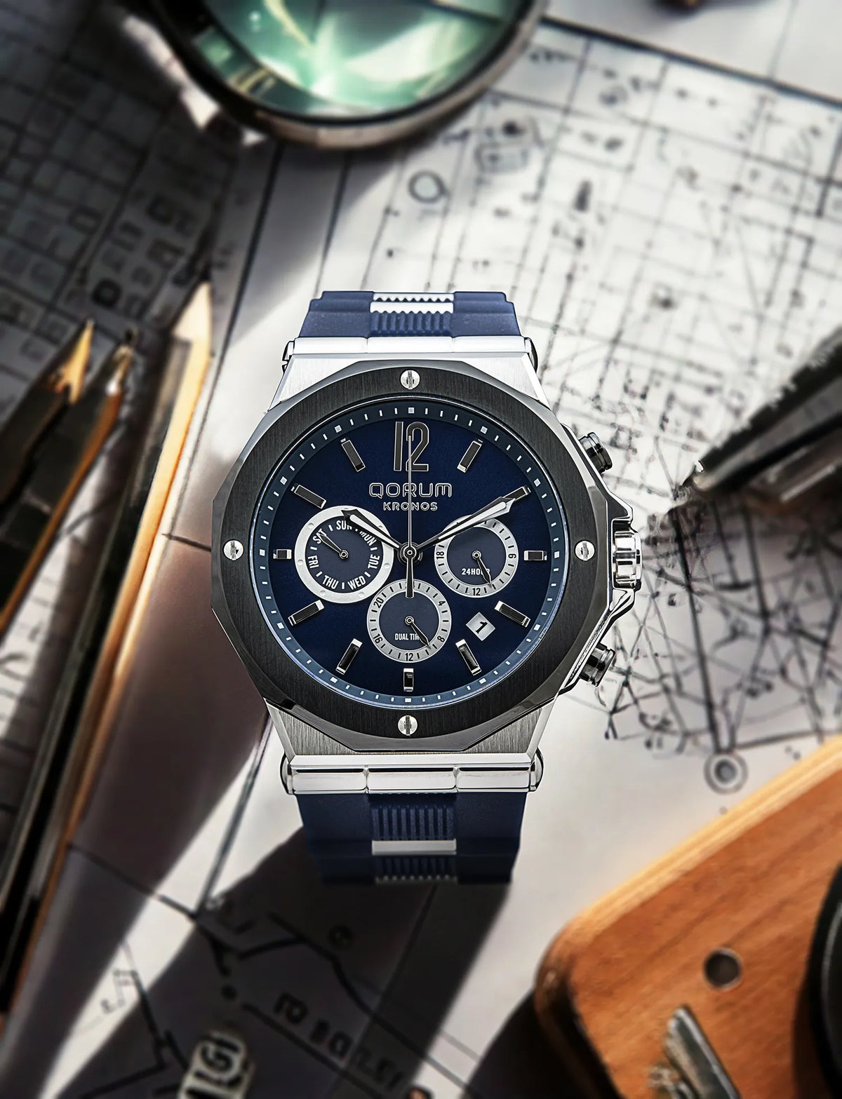Kronos Blue Dial Silicone Chronograph