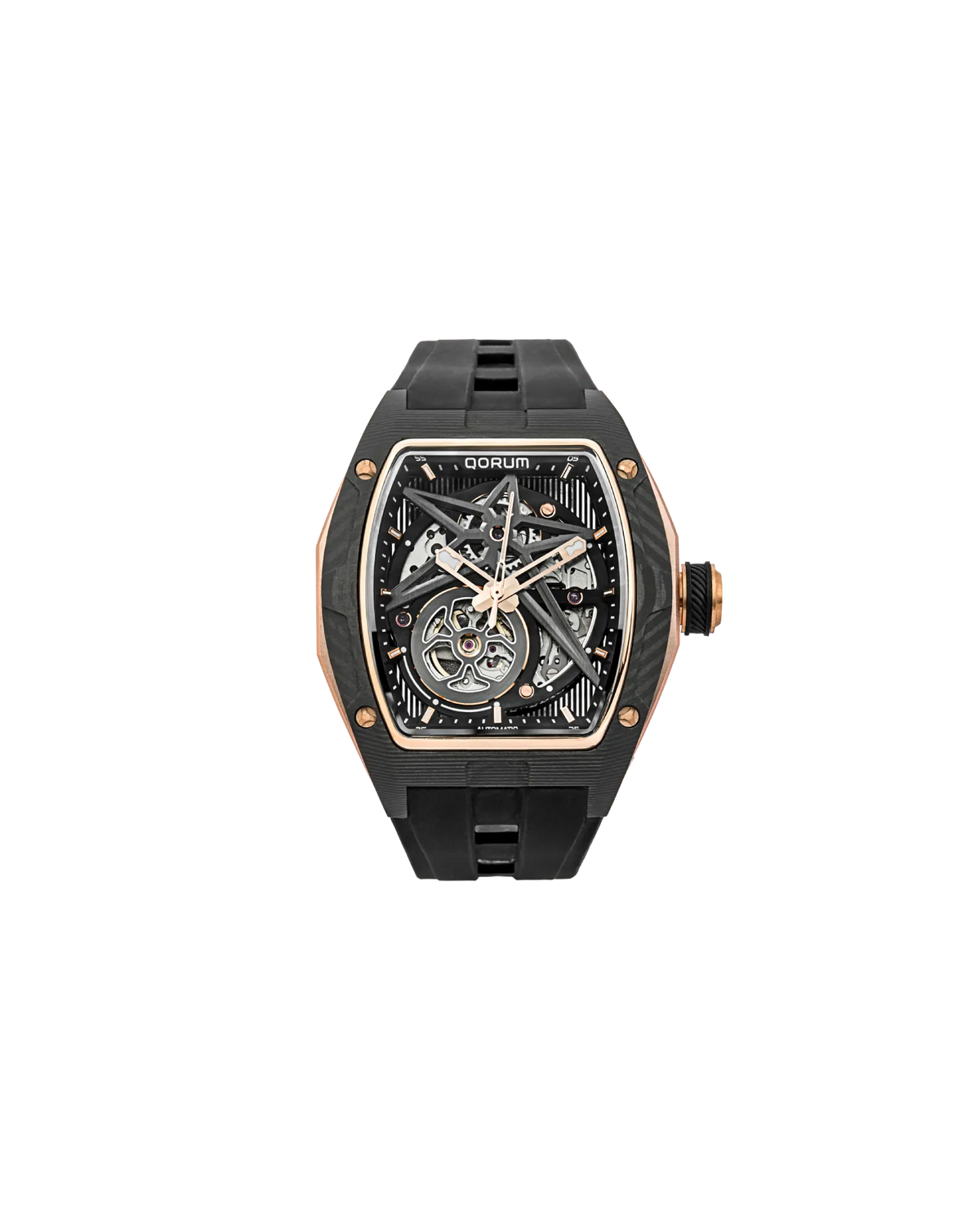 Equinox Black Dial Rose Gold Silicone Skeleton Watch