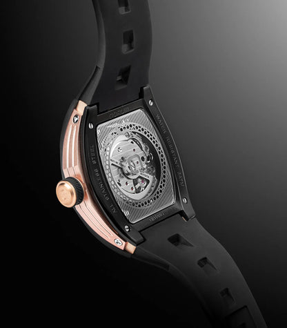 Equinox Black Dial Rose Gold Silicone Skeleton Watch